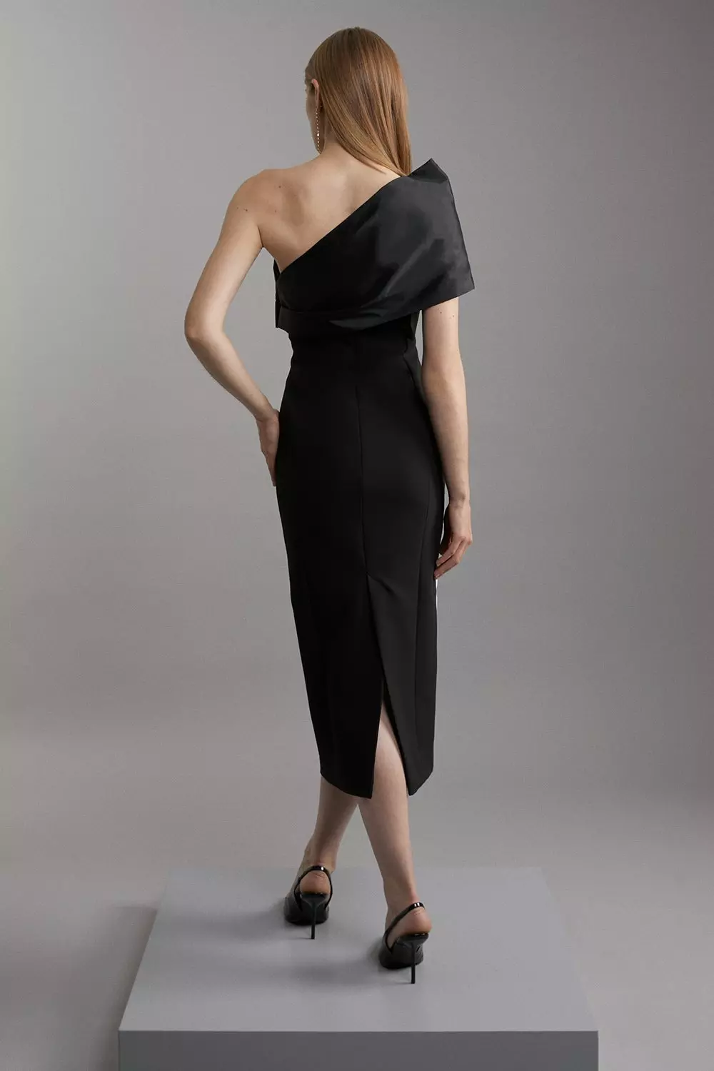 Petite Clean Tailored Taffeta One Shoulder Panel Midi Dress