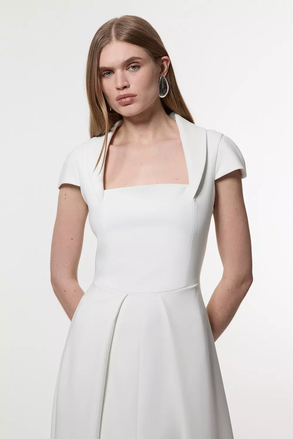 Ivory Petite Compact Stretch Square Neck Tailored Full Skirted Midaxi Dress alternative image
