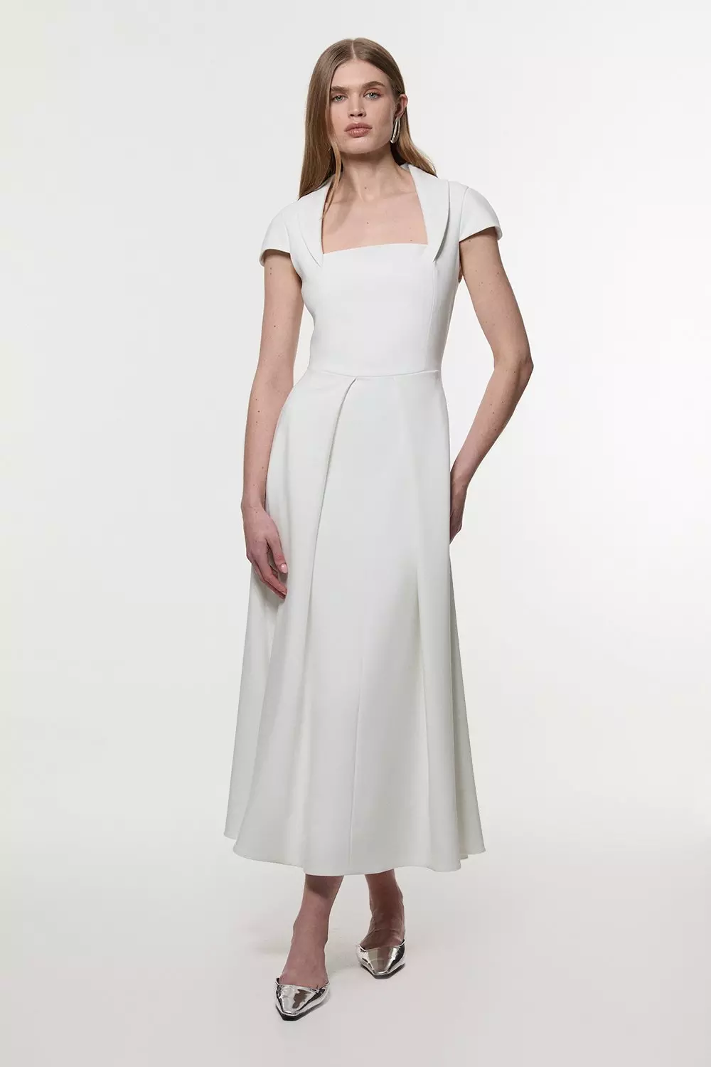 Ivory Petite Compact Stretch Square Neck Tailored Full Skirted Midaxi Dress alternative image