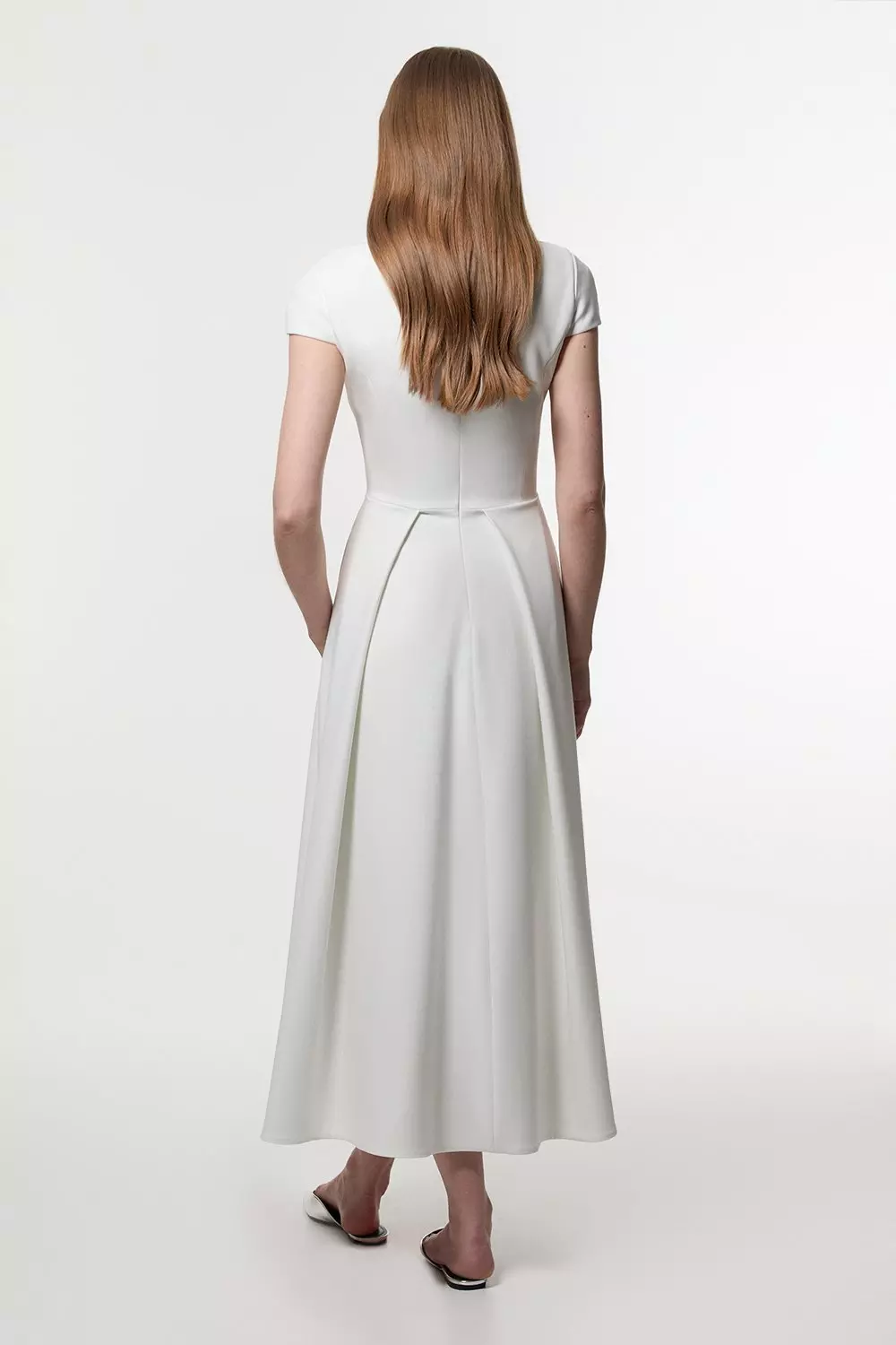 Ivory Petite Compact Stretch Square Neck Tailored Full Skirted Midaxi Dress alternative image
