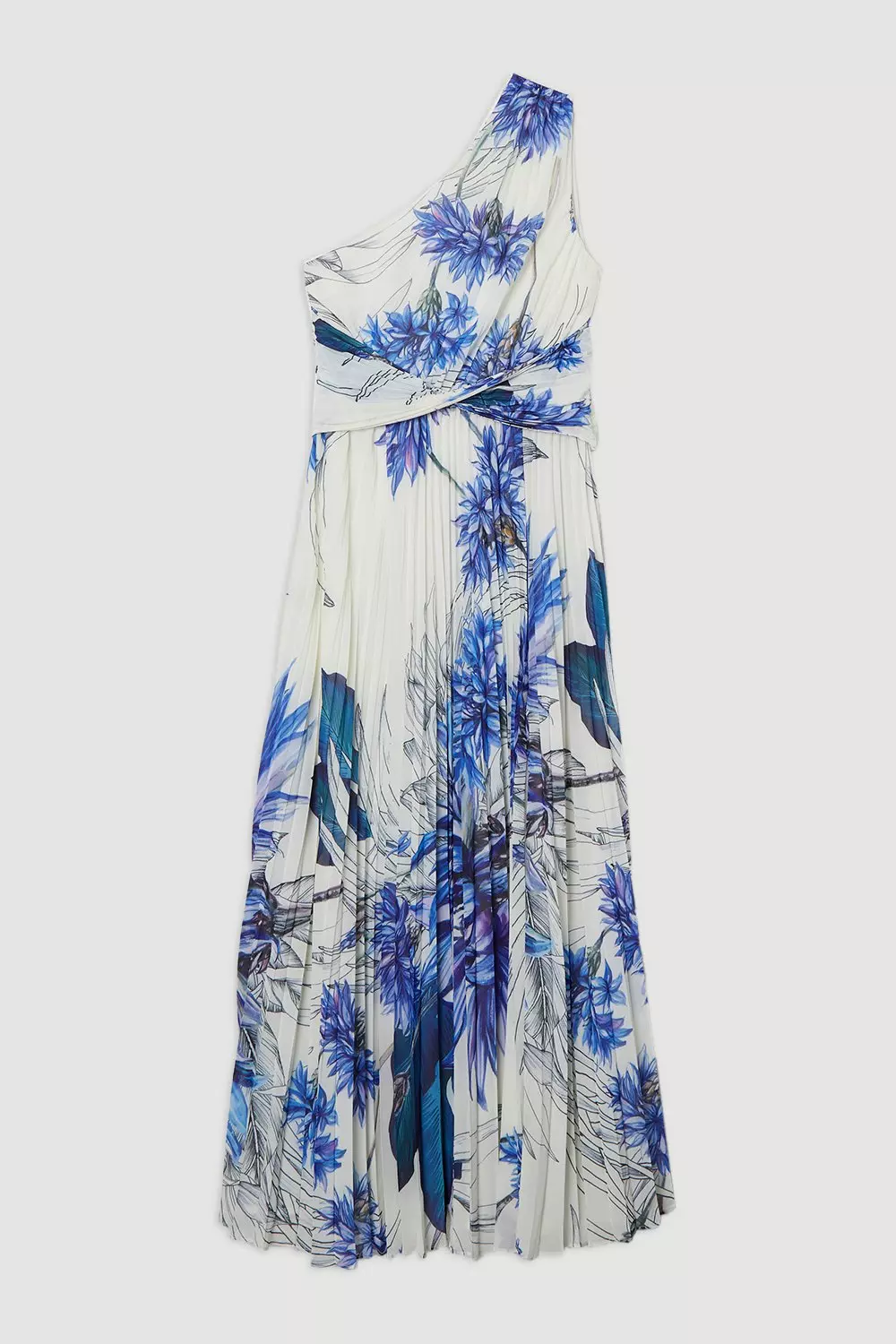 【KAREN MILLEN】Pleated Crinkle One Shoulder Maxi Dress Digital Ophelia Crinkle Georgette Fine Pleated One Shoulder