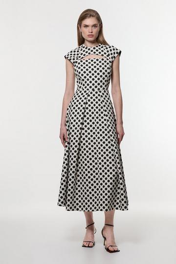 Spot Jacquard Full Skirted Tailored Midaxi Dress mono