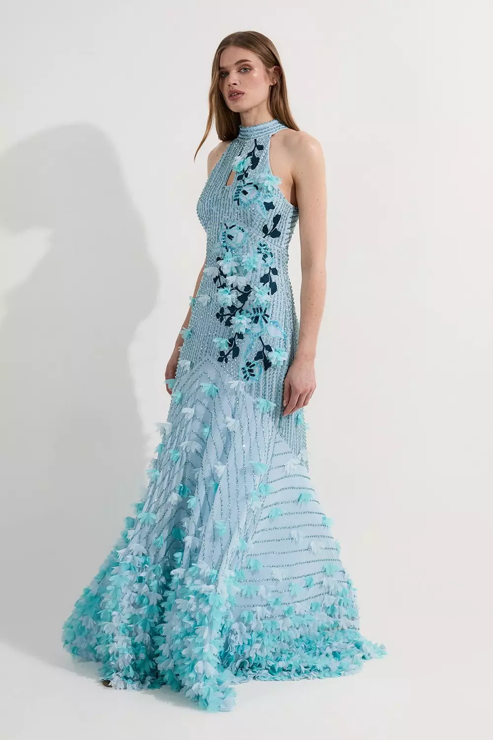 Blue Embroidery And Applique Halterneck Woven Maxi Dress alternative image