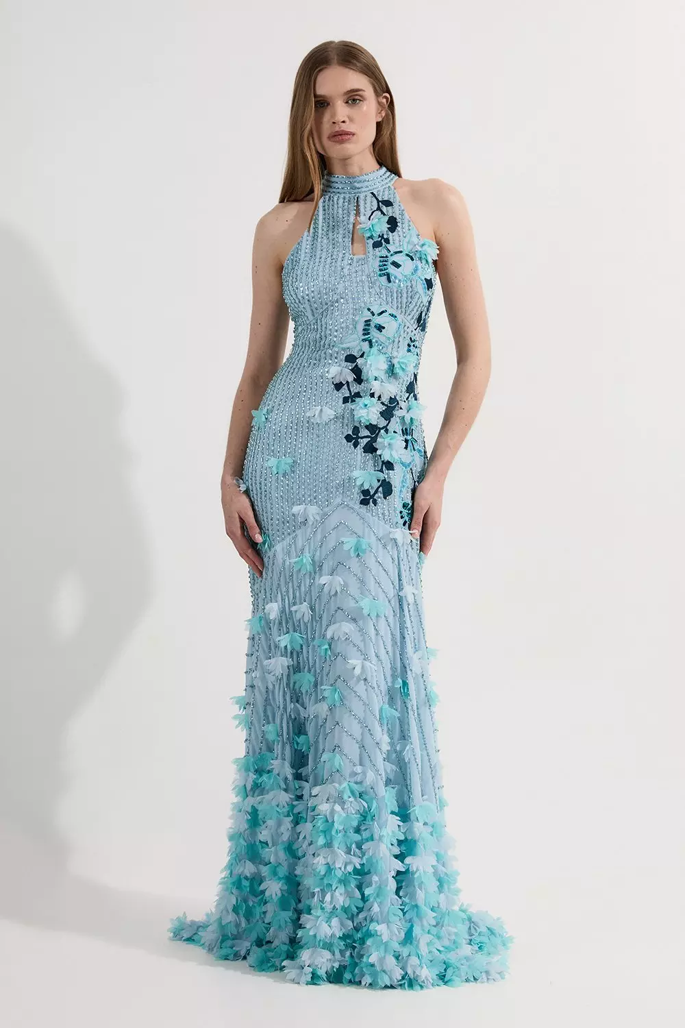 Blue Embroidery And Applique Halterneck Woven Maxi Dress alternative image