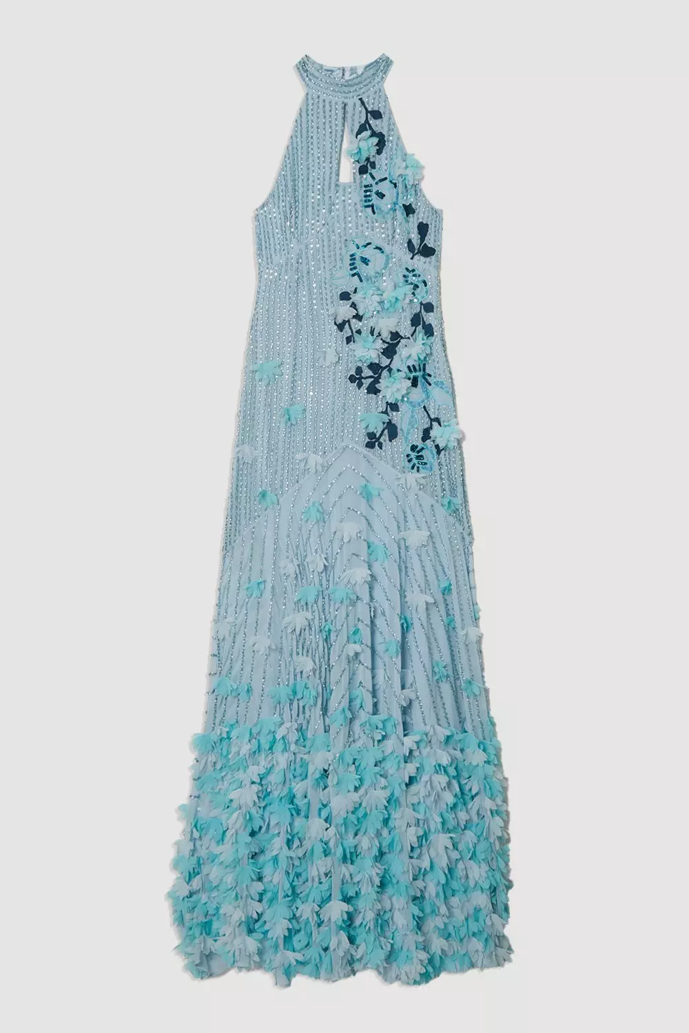 Blue Embroidery And Applique Halterneck Woven Maxi Dress alternative image
