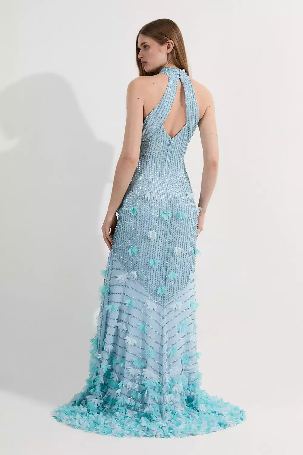 Blue Embroidery And Applique Halterneck Woven Maxi Dress alternative image