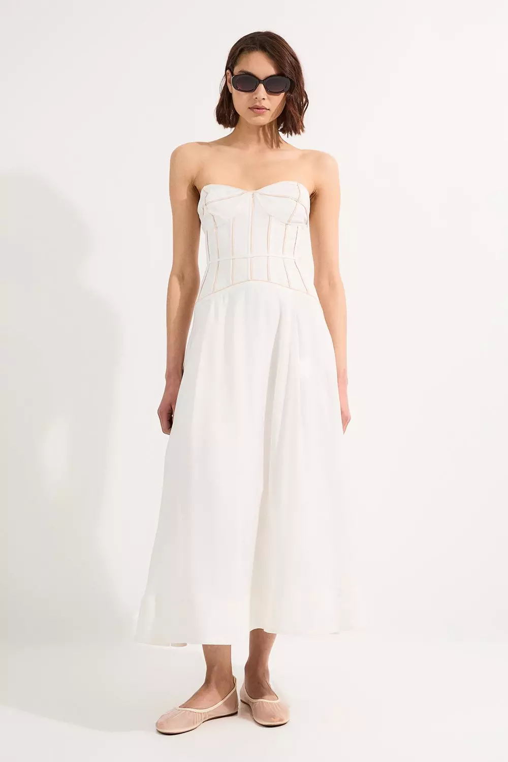 Ivory Viscose Linen Corset Prom Dress alternative image