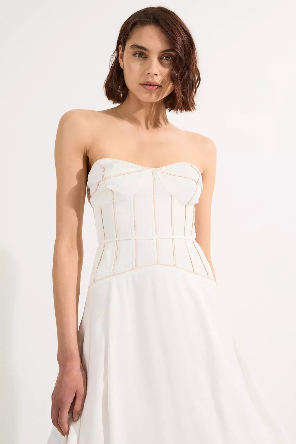 Ivory Viscose Linen Corset Prom Dress alternative image