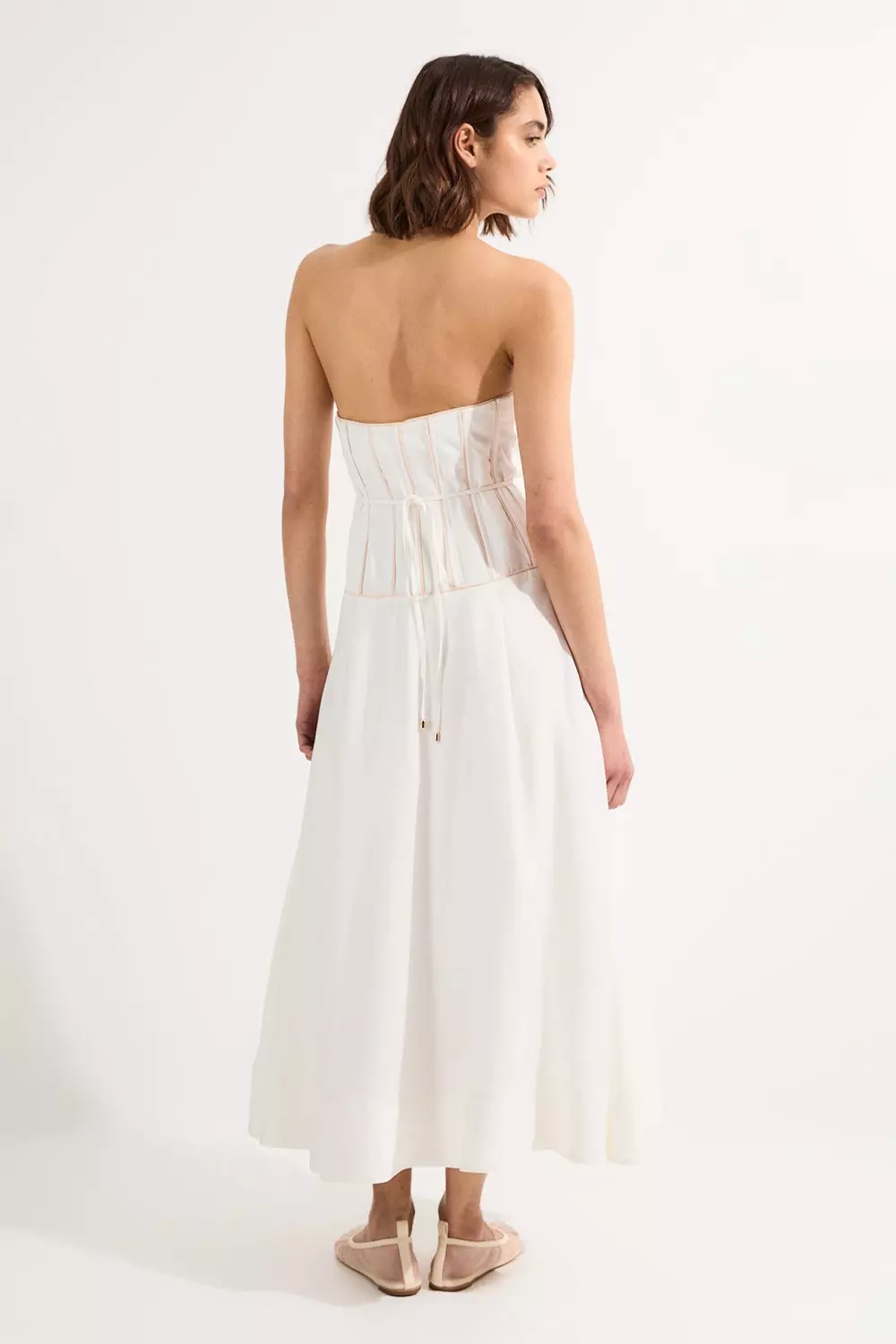 Ivory Viscose Linen Corset Prom Dress alternative image