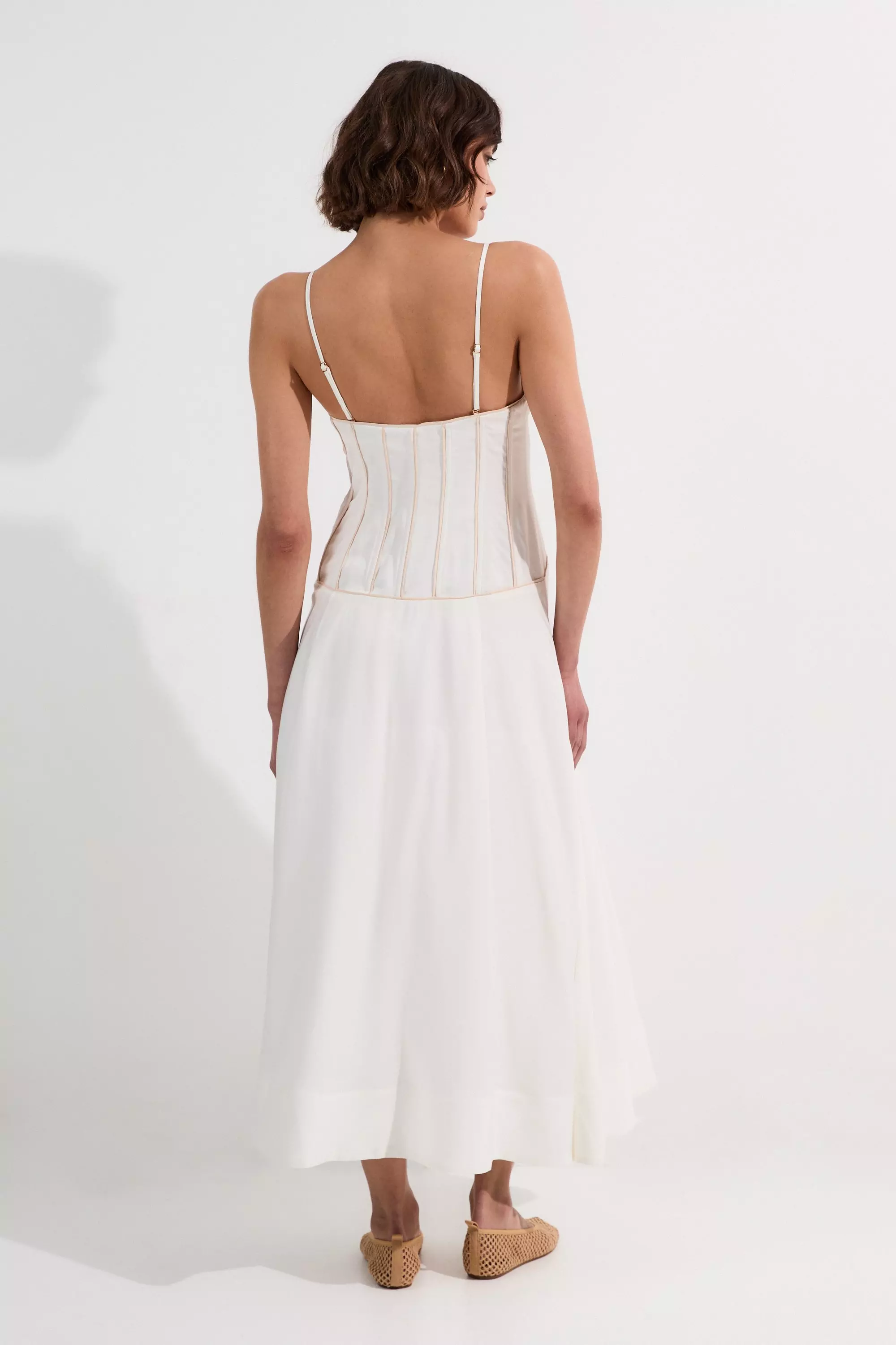 Ivory Viscose Linen Corset Prom Dress alternative image