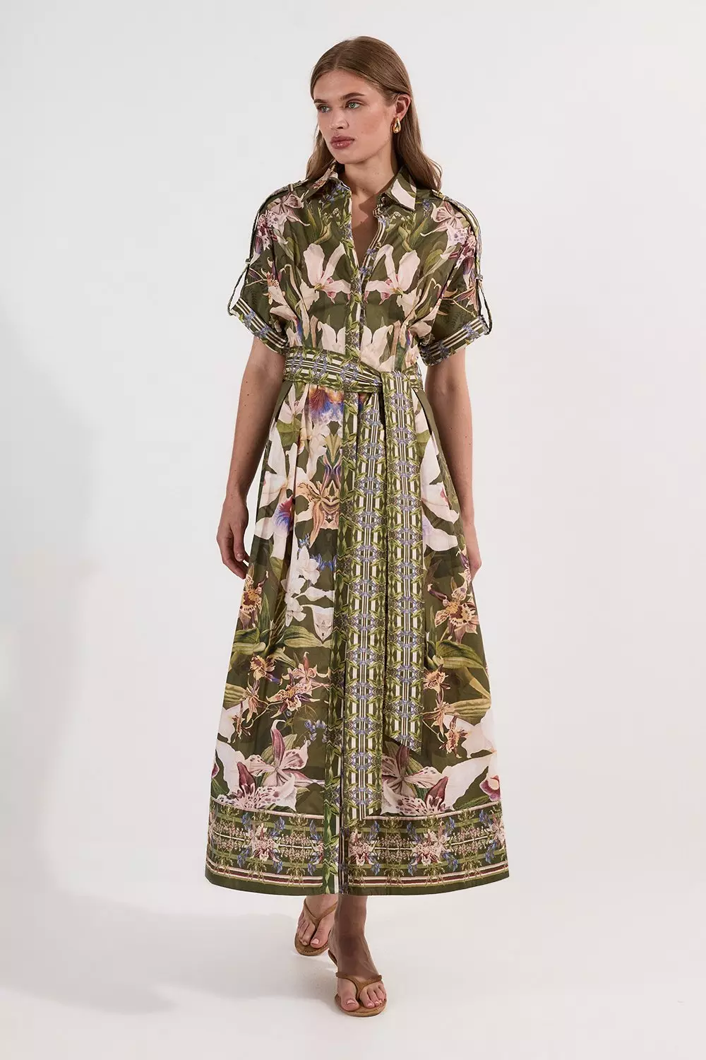 【KAREN MILLEN】コットン フローラル マキシ シャツドレス bkk24336_khaki_xl?$