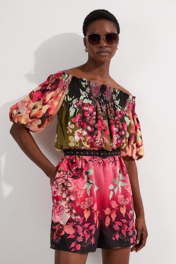 Voile Mirrored Floral Woven Bardot Playsuit floral