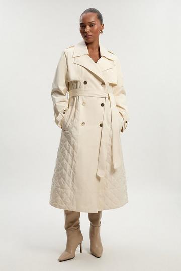 Plus Size Quilted Trench Coat ivory