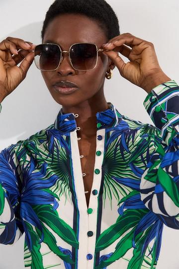 Voile Mirrored Floral Woven Blouse blue