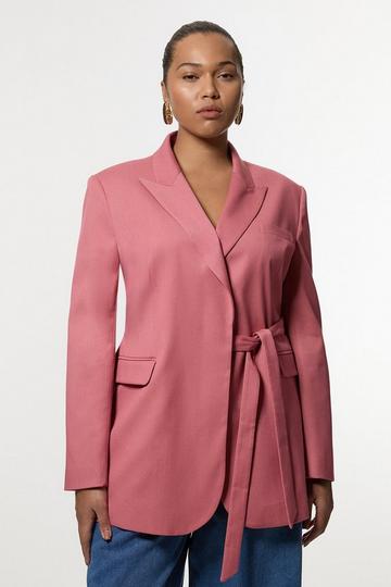 Plus Size Soft Tie Back Detail Tailored Single Breasted Blazer pink