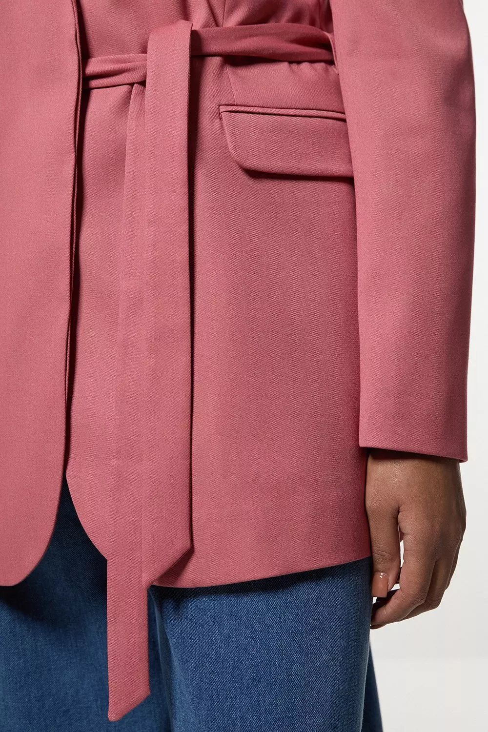 Plus Size Soft Tie Back Detail Tailored Single Breasted