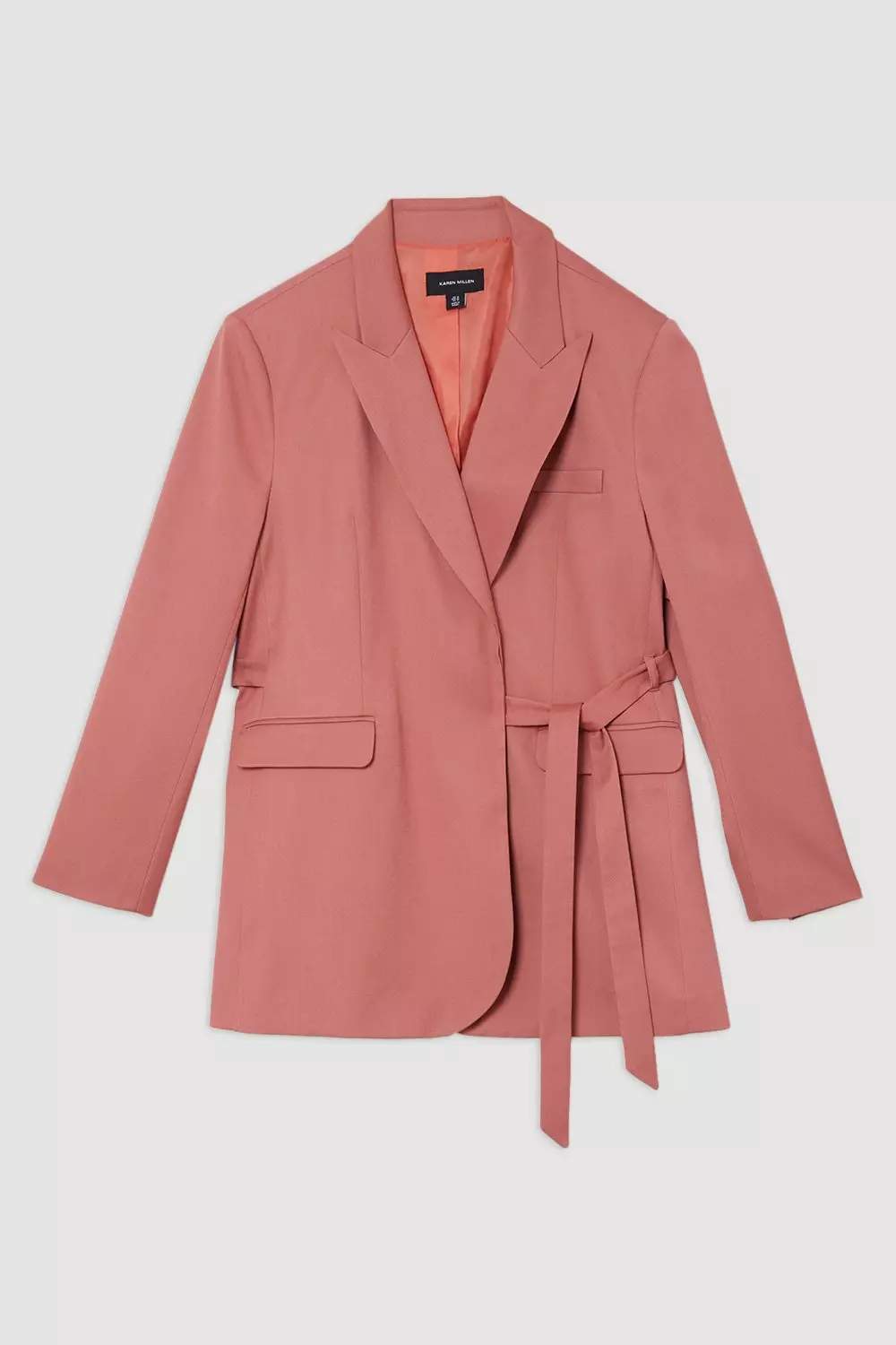 Plus Size Soft Tie Back Detail Tailored Single Breasted