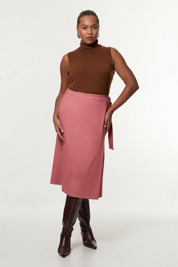 Pink Plus Size Soft Tailored Wrap A Line Midi Skirt