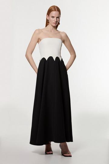 Soft Tailored Colourblock Bandeau Midi Dress mono