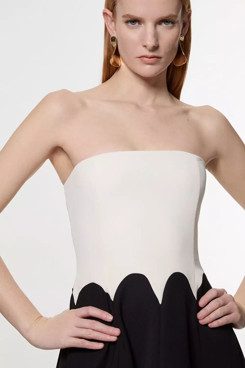 Soft Tailored Color Block Bandeau Midi Dress | Karen Millen
