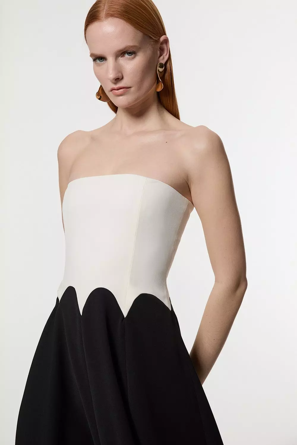 ★Karen Millen★ フルスカートボタンフロントテーラードドレス Tailored Crepe Bandeau Pleated Full Skirted Maxi Dress