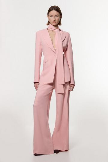 Pink Compact Stretch Viscose Wide Leg Tailored Trouser