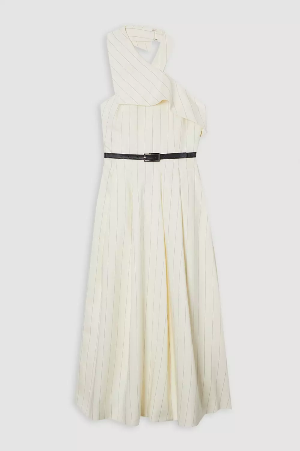 Plus Size Premium Linen Viscose Pinstripe Halter Neck Belted
