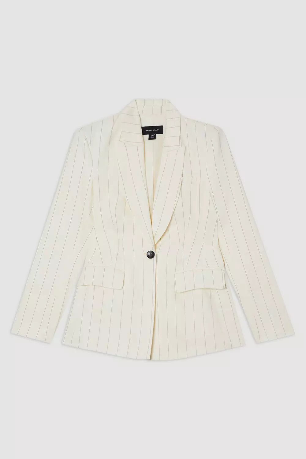 ブルゾン 86IRO242 Round Line Jacket Ivory Petite Premium Linen Viscose Pinstripe Tailored Jacket