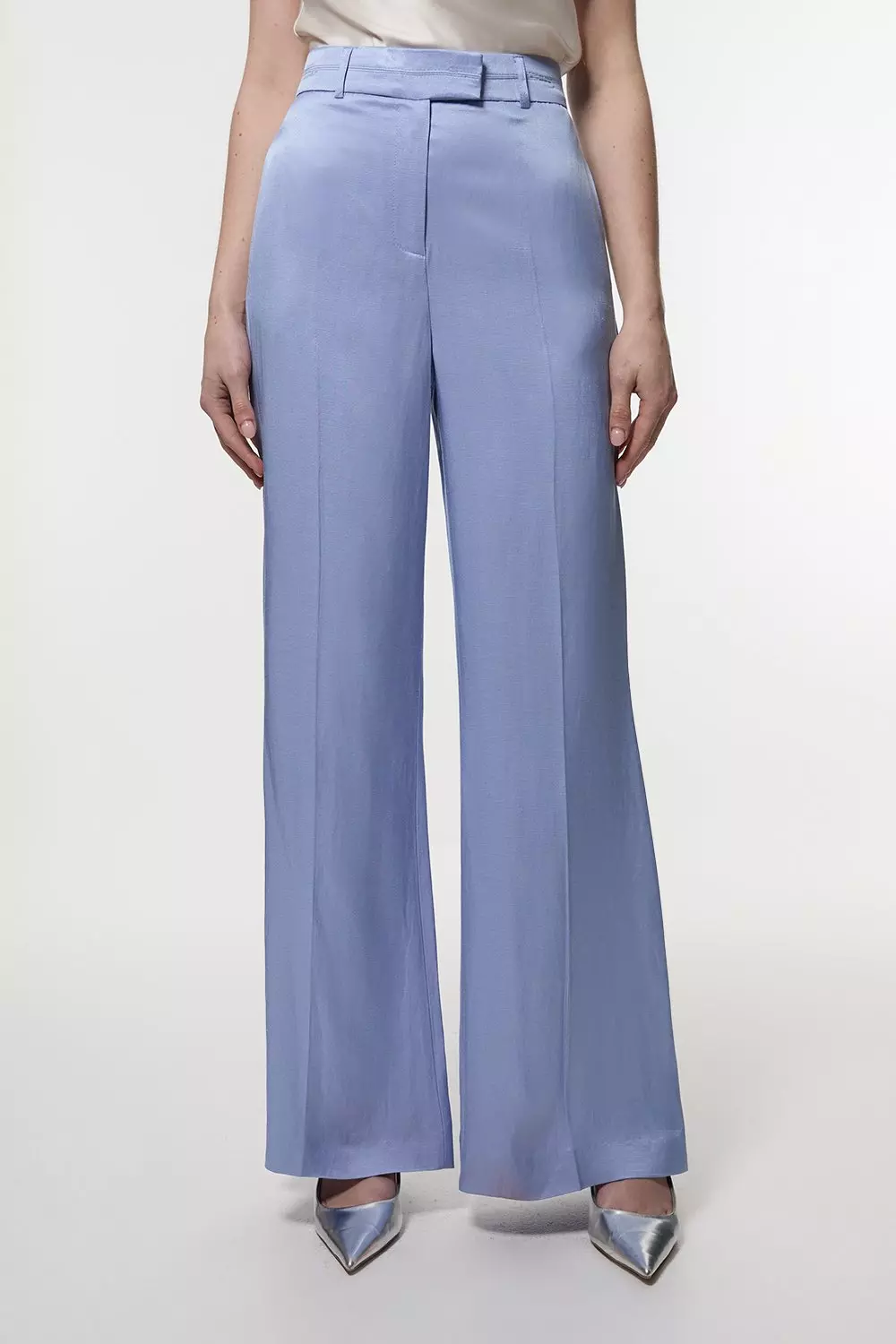 Blue Premium Viscose Linen Tailored Wide Leg Pants alternative image