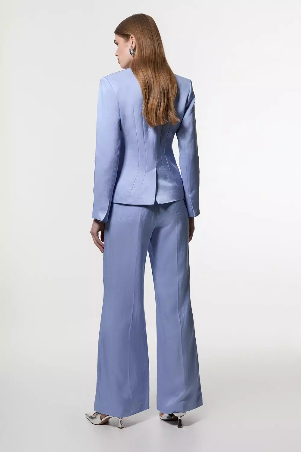 Blue Premium Viscose Linen Tailored Wide Leg Pants alternative image