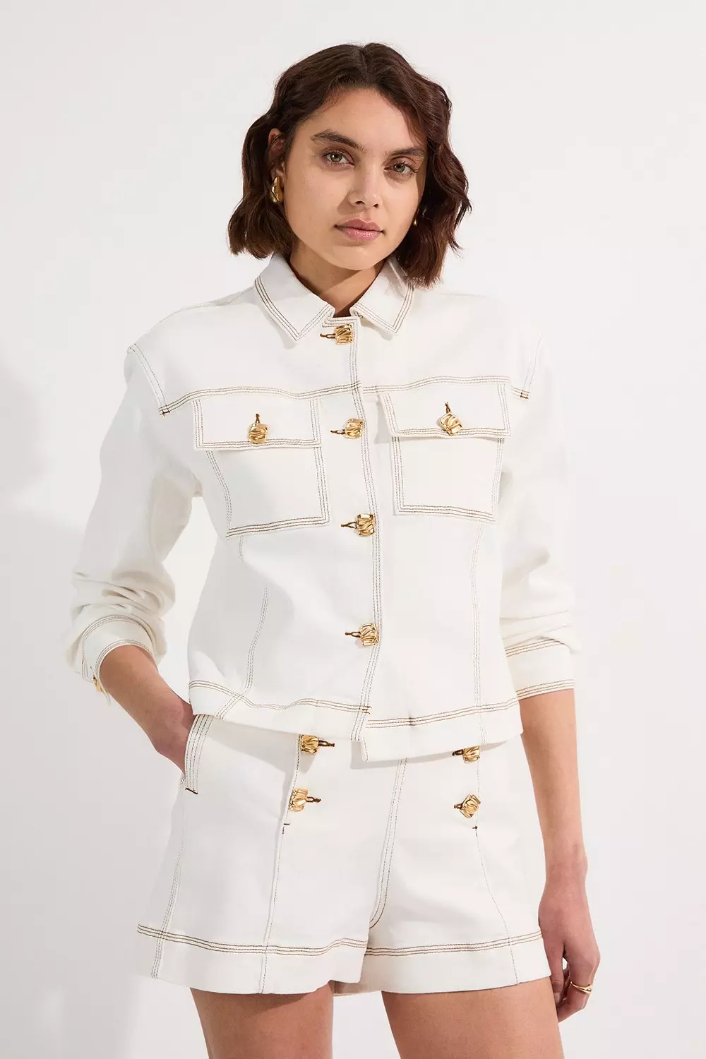 【Karen Millen】デニムボタンフロントテーラードジャケット Denim Button Front Tailored Jacket | Karen Millen