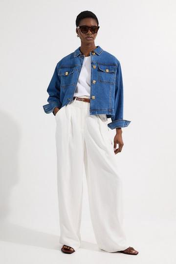 Blue Denim Button Front Tailored Jacket