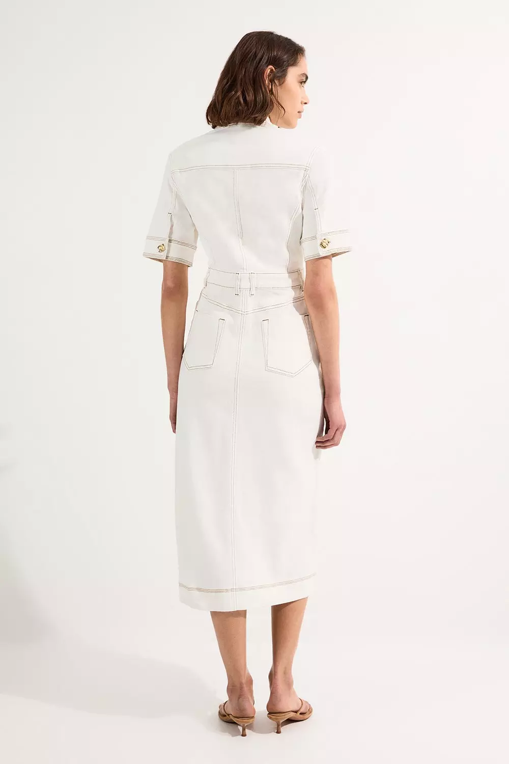 ★Karen Millen★デニムボタンフロント半袖ペンシルミディドレス KAREN MILLEN* テーラード ボタンフロントペンシルミディドレス