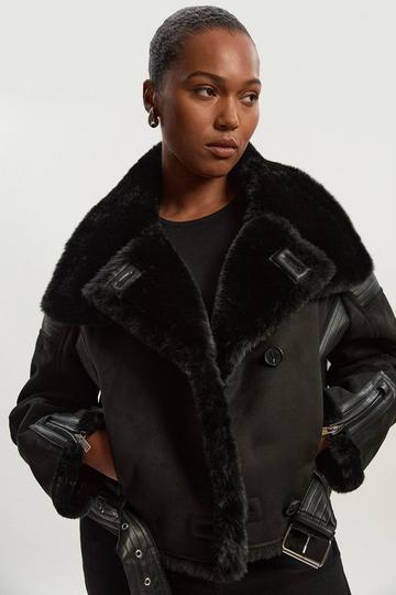 Plus Size Faux Shearling Crop Biker Coat black