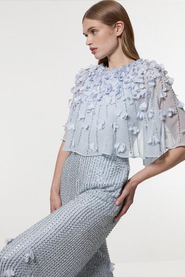Blue Crystal Applique Angel Sleeve Woven Jumpsuit