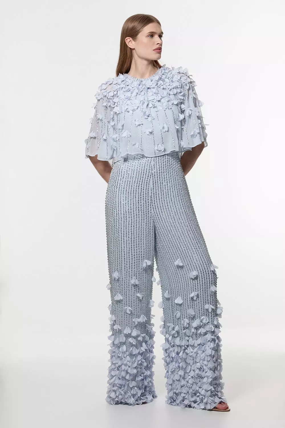 Crystal Applique Angel Sleeve Woven Jumpsuit | Karen Millen