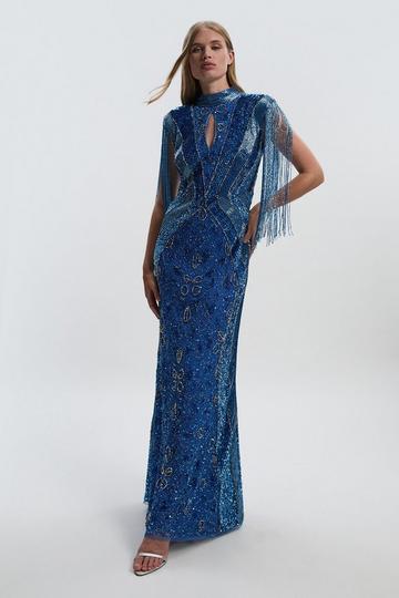 Crystal Applique Angel Sleeve Woven Jumpsuit teal