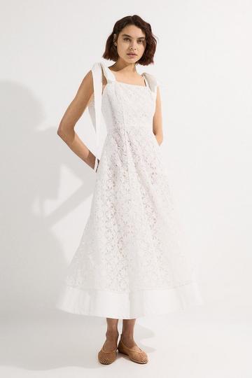 Cutwork Embroidery Woven Midi Prom Dress ivory