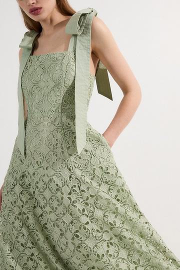 Cutwork Embroidery Woven Midi Prom Dress sage