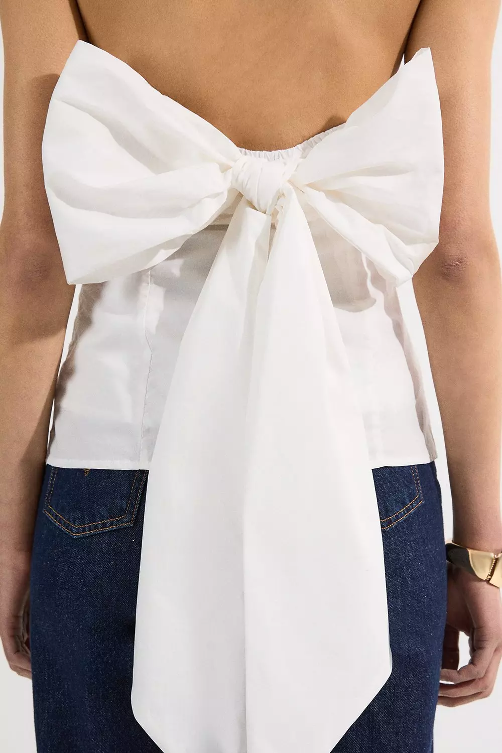 Cotton Poplin Cross Front Halter Neck Blouse With Bow Detail