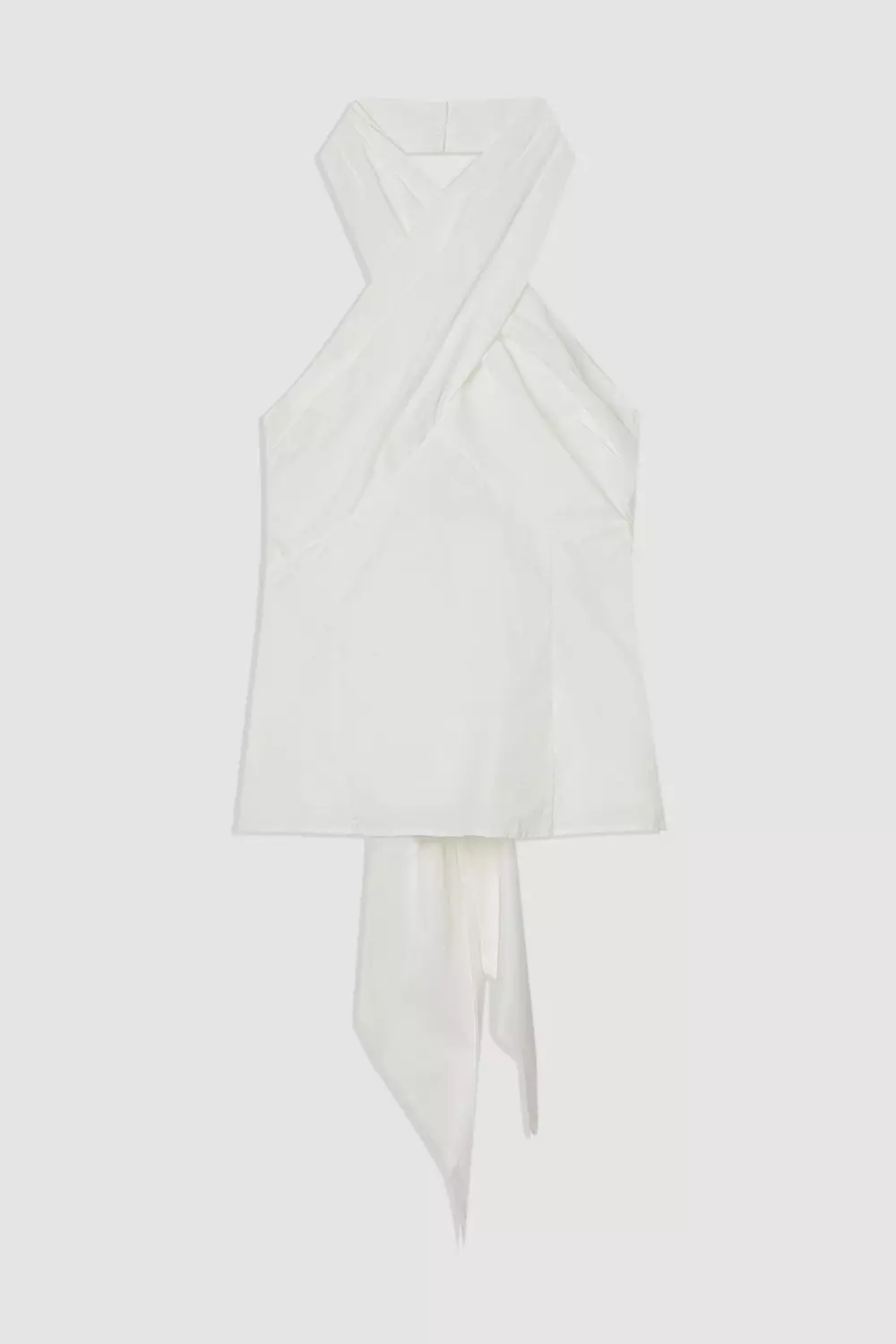 上品なスタイル Front Cross Poplin Cotton Halter Detail Bow With Blouse Neck トップス