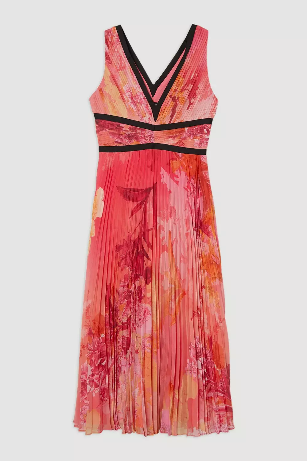 Pleated Floral Bodice Detail Woven Maxi Dress | Karen Millen