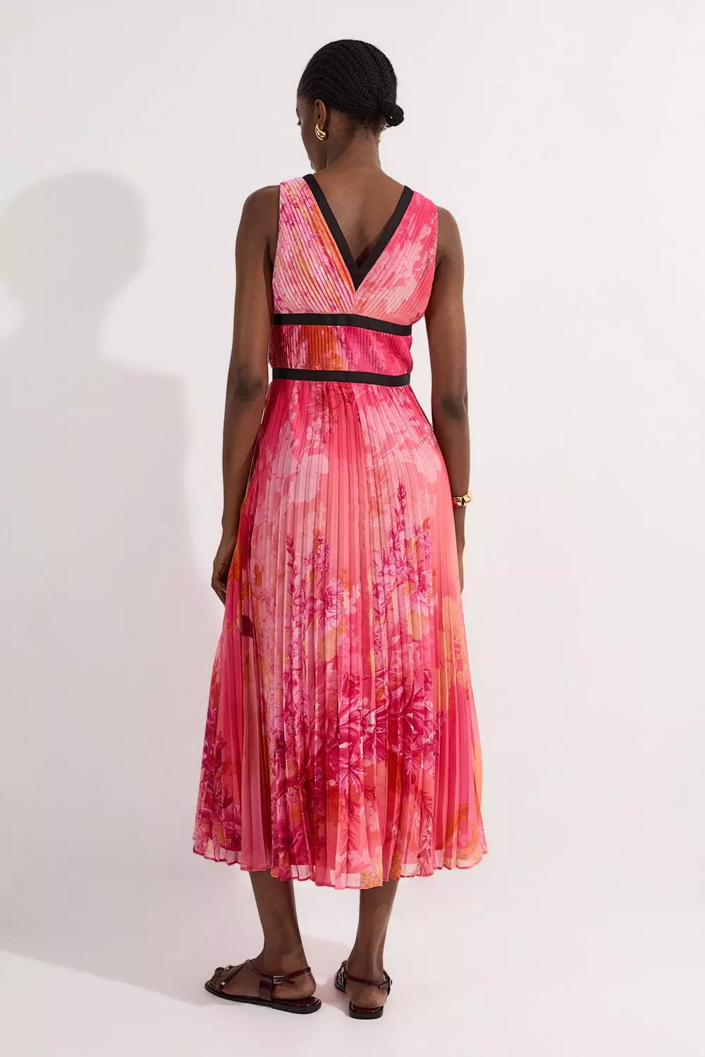Pleated Floral Bodice Detail Woven Maxi Dress | Karen Millen