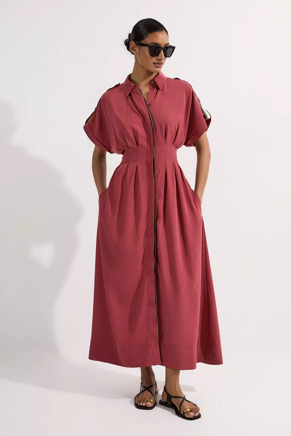 Tall Crepe Woven Shirt Dress With Contrast Stripe Trim