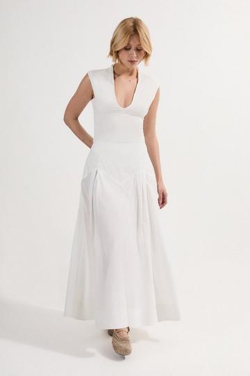 Cotton Woven Prom Skirt With Dropped Waist Detail white