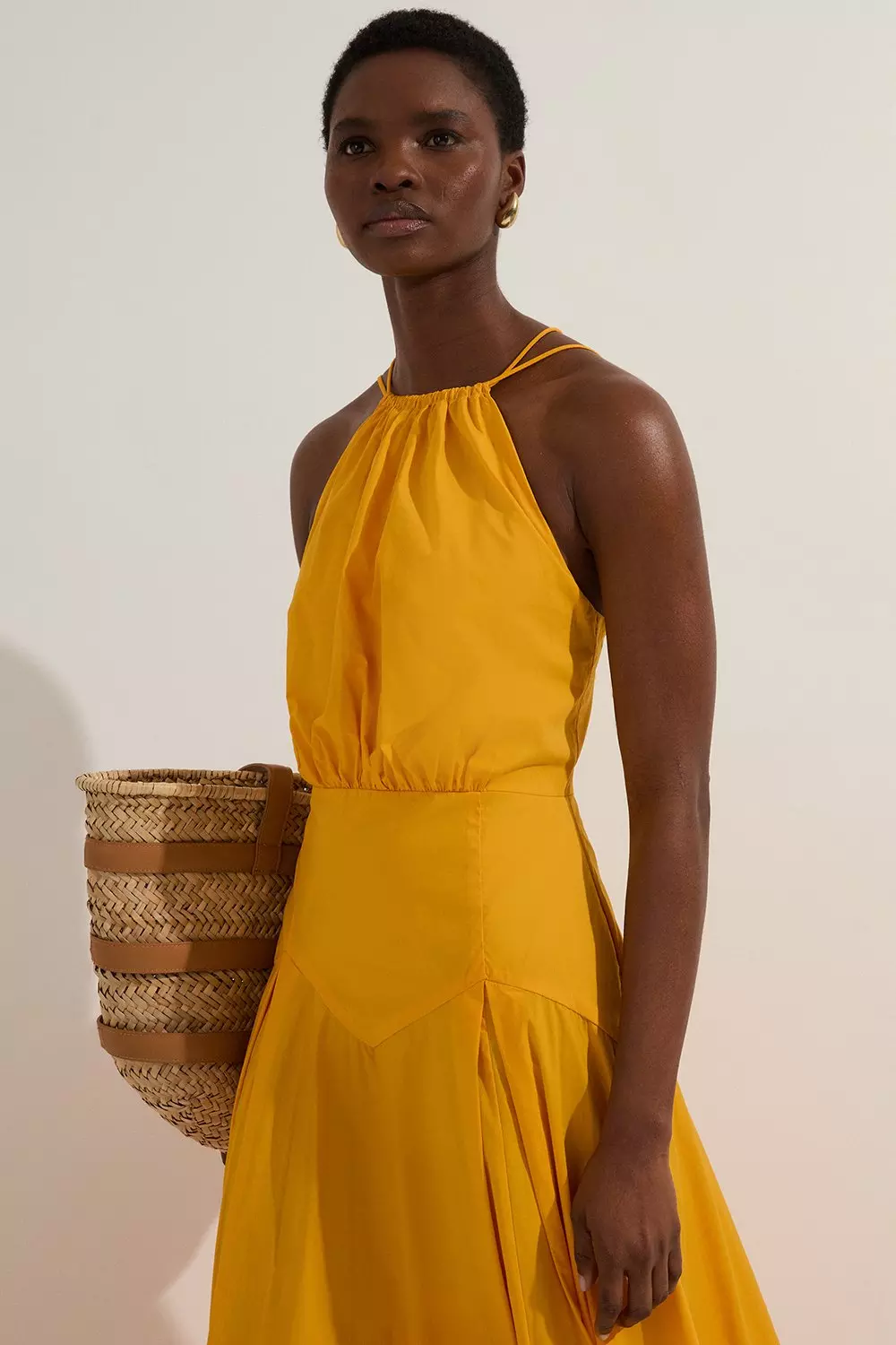 まこりん Cotton Halter Neck Woven Midi Dress With Dropped Waist