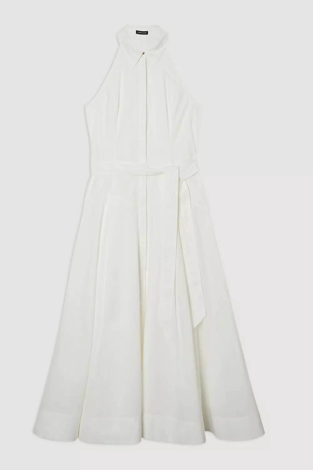 Cotton Collared Halter Neck Woven Midi Shirt Dress With