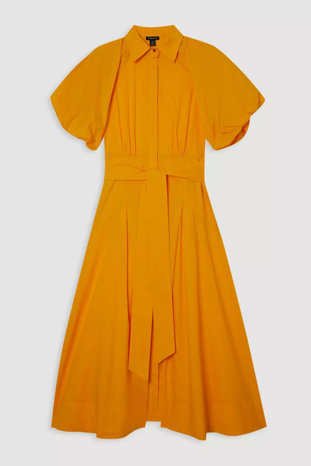 KAREN MILLEN*パフスリーブ ドロップウエスト シャツワンピース Petite Cotton Puff Sleeve Woven Midi Shirt Dress With