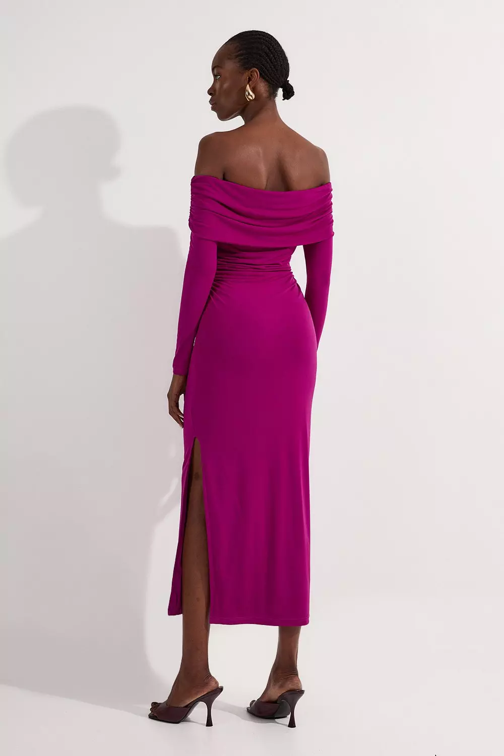 【Karen Millen】バルドー ドレープ ミディ ワンピース Tall Off The Shoulder Drapey Midi Dress | Karen Millen