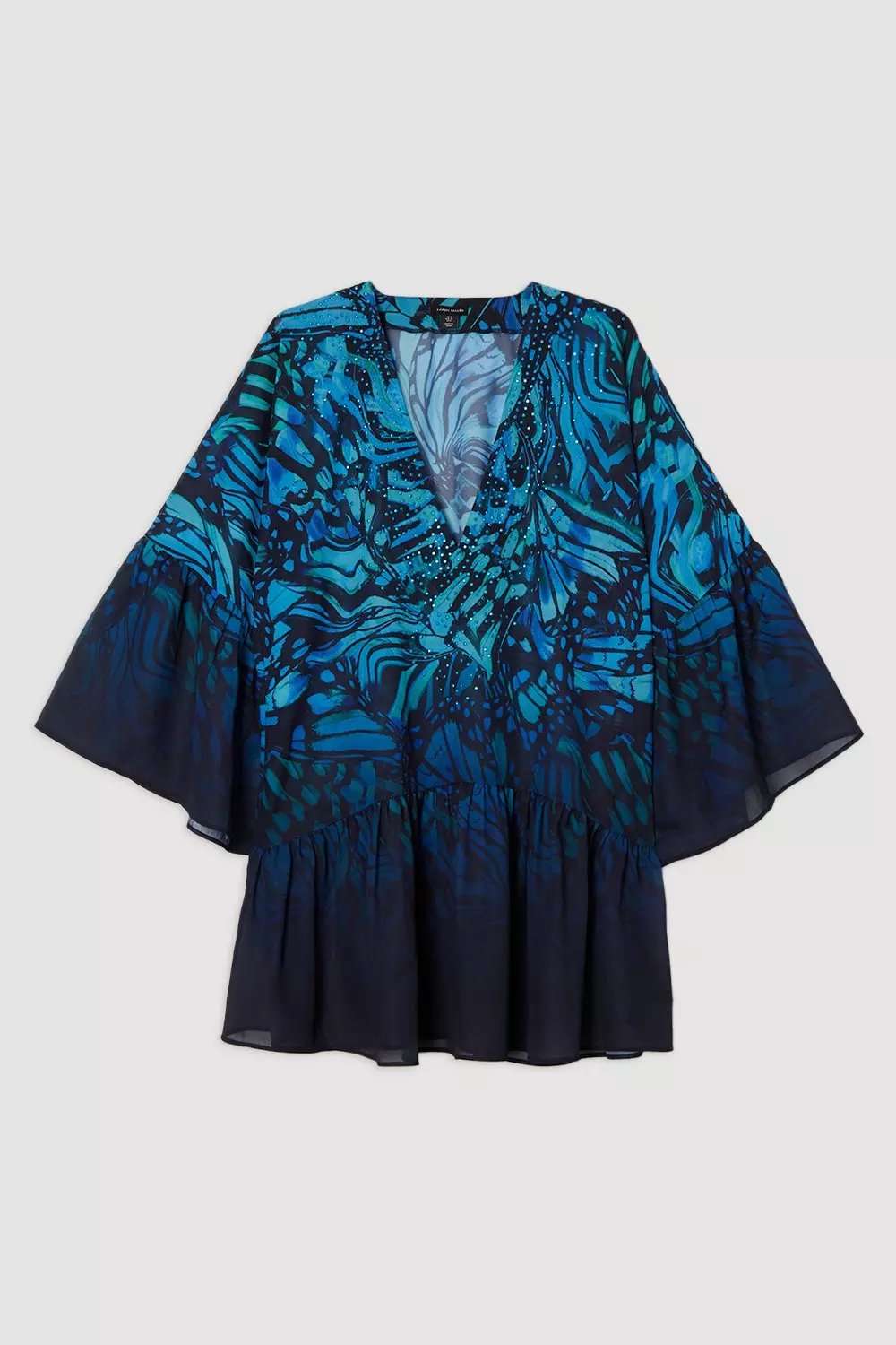 【KAREN MILLEN】蝶 着物袖 ジョーゼットミニビーチドレス Ombre Butterfly Georgette Kimono Beach Mini Dress | Karen Millen